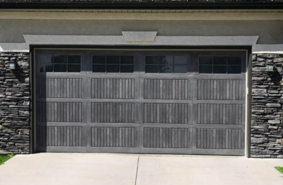 a technician from Parkland FL Garage Door Repair Services performing maintenance on a residential garage door in a suburban setting. The technician is adjusting the tension of a torsion spring while using appropriate safety gear, emphasizing professional and reliable garage door repair services.