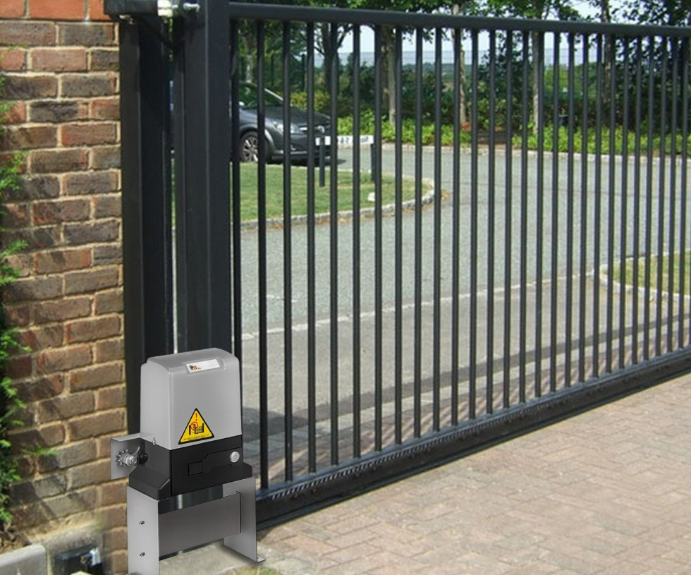 Professional technician performing commercial gate repair at Parkland FL business location.